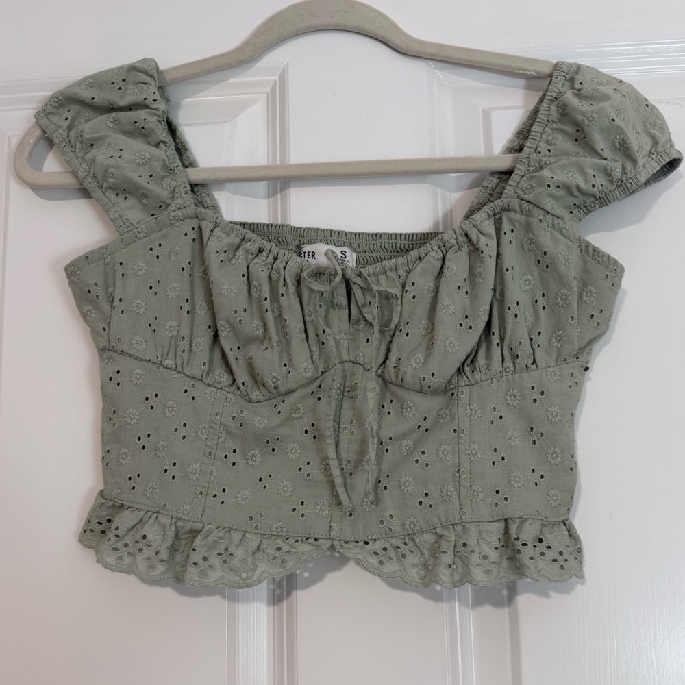 Hollister Green Eyelet Crop Top